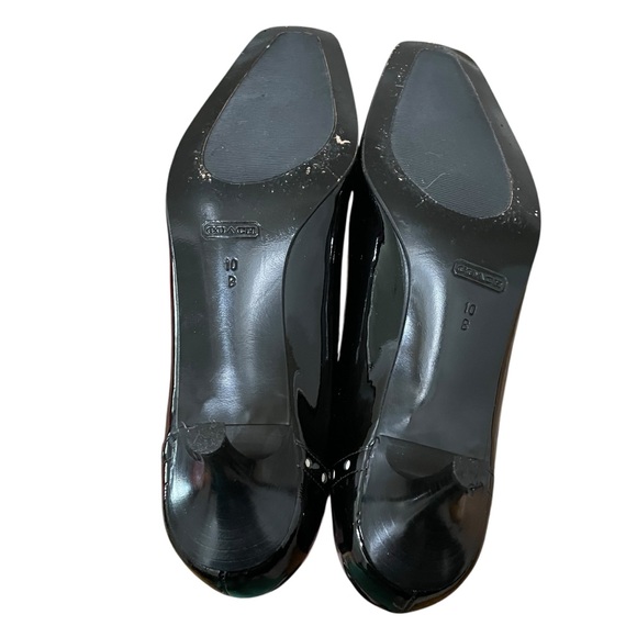 Coach Jude Patent Leather Black Parchment Studded Tassel Kitten Heels Women 10 - Picture 9 of 11